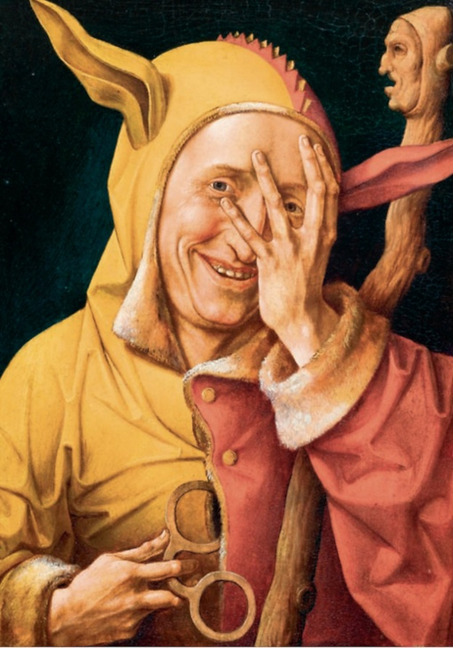 Maître de 1537 - Portrait de fou regardant entre ses doigts © Photo Anvers, The Phoebus Foundation.