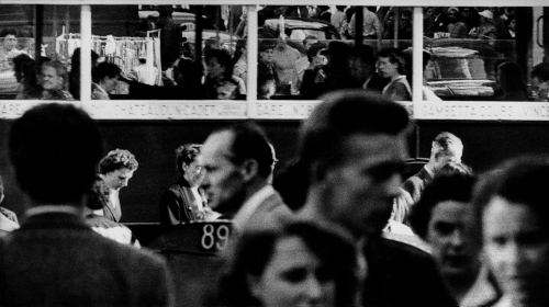 Frank Horvat, 1956, Paris, France, old bus and crowd