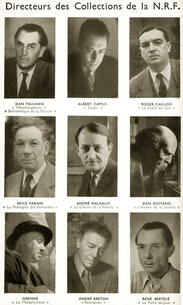 Quelques directeurs de collections, Bulletin de la NRF, avril 1950,affiche