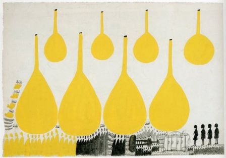 Bouteilles jaunes et petits prêtres (1960). Carlo Zinelli