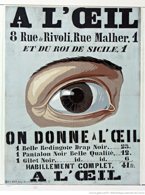 Jean Alexis Rouchon. A l'Oeil. 8 rue de Rivoli, rue Mahler, 1 et du Roi de Sicile, 1. On donne à l'oeil