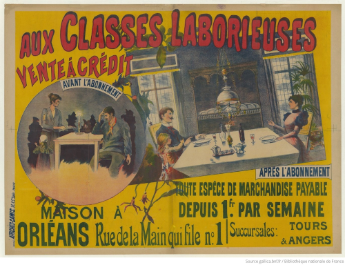 Affiches Camis. Vente à crédit, toute espèce de marchandise payable depuis 1fr. par semaine.