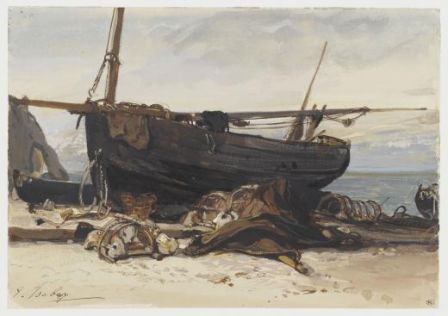 Eugène Isabey, étude de barque à Etretat, © RMN (Musée du Louvre) / thierry Le Mage