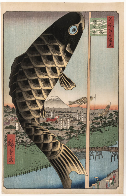 Andō Hiroshige, Le pont Suidō et le quartier Surugadai, No 63 de la série "Cent vues célèbres d'Edo"