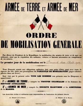 Armée de terre et armée de mer. Ordre de mobilisation générale… Dimanche 2 août 1914…  © Bibliothèque nationale de France